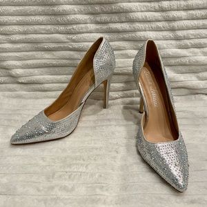 Lauren Lorraine Silver Gem Embellished Half d'Orsay Pump Size 7.5